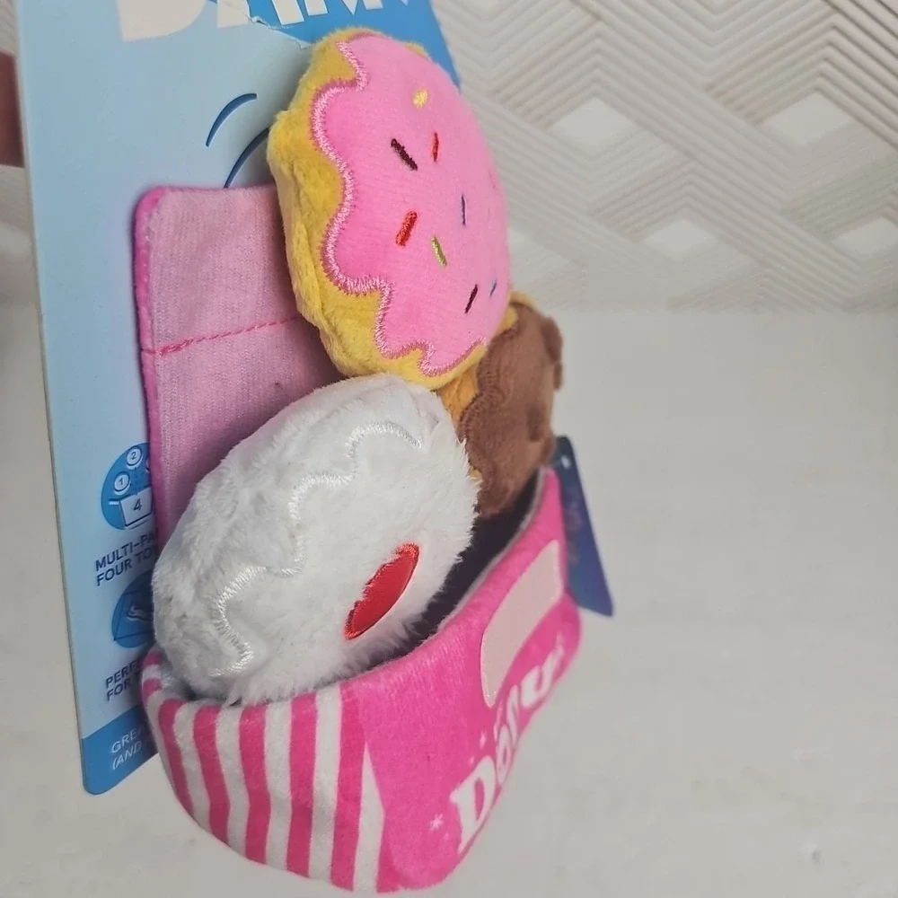Bark Box 3 Donuts & Holder Dog Toy Crinkle Hide & Seek Treats XS/S Dogs Toys-NEW
